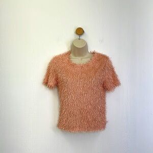 Zara - Shaggy Fringe Pink Blush Short Sleeve Top Size Small
